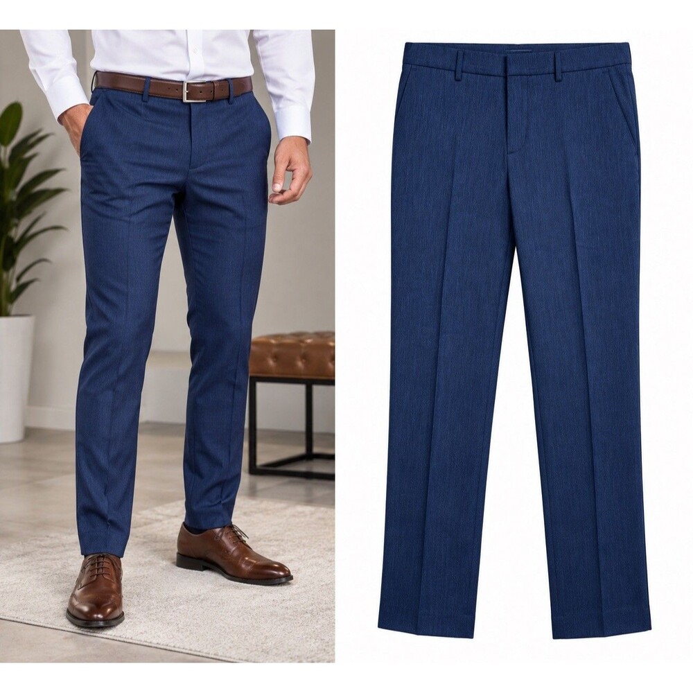Kenneth Cole Reaction Mens 33x30 Blue Stretch Slim Fit Dress Pants Flex NWT